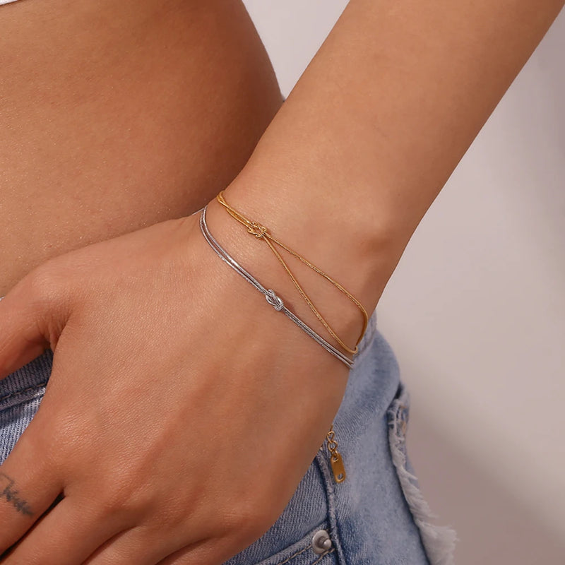 Minimally Knotted Chain Double-layer Couple Bracelet For Women Stainless Steel Jewelry