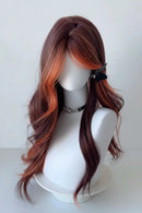 Wig for Women Highlights Red Brown Long Curly Hair Red Fox Gradient Layer Sense Waves Headband