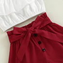 Baby Girls Outfits Sets Summer Fashion Solid Boat Neck Flounced Tops Shorts Headband