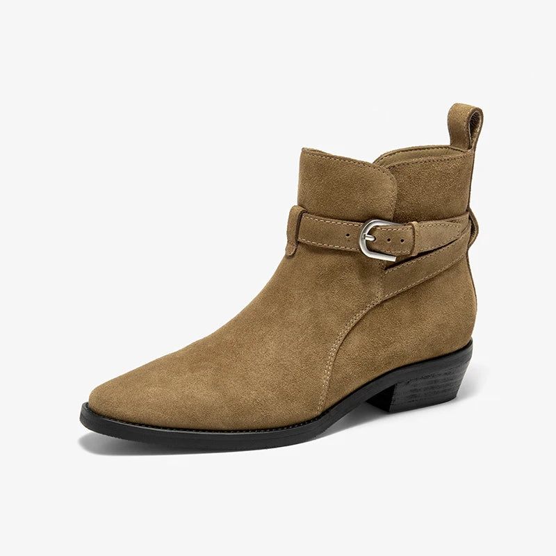 Ankle Boots Women Leather Pointed Toe Zipper Western Boots Casual Ladies Shoes Handmade