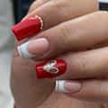 24Pcs Mid-length Square Head Press on Nails Heart Nails Rhinestone Detachable Manicure Tips