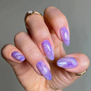 Wearable Almond Fake Nail with Halo Stained Purple Design Short Oval False Nails Round Head Press on Nails