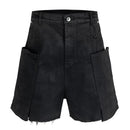 Black shorts with frayed edges on a white background, Obroi