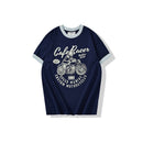 Summer Men Short Sleeved Casual Motorcycle Printed Cotton Round Neck Matching Collar T-Shirt