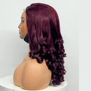 Mannequin head with burgundy wig styled in a braid on a white background, Obroi