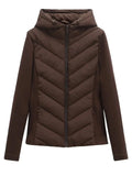 Autumn Winter Women's Elegant Patchwork Hooded Air Cotton Jackets Lady Slim Fit Parkas Coats