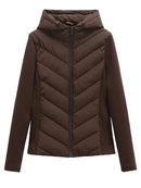 Autumn Winter Women's Elegant Patchwork Hooded Air Cotton Jackets Lady Slim Fit Parkas Coats