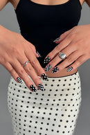 10pcs Handmade Black White Stripe Polka Dot Press on Nails Almond Full Cover Wearable Reusable