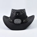 Vintage Leather Cowboy Hat Western Roll Brim Hat for Men