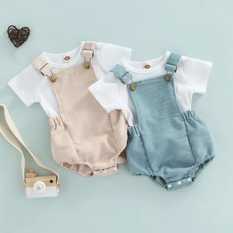 Summer Toddler Baby Boys Girls Clothes Sets Solid Ribbed Knitted Rompers Outfits