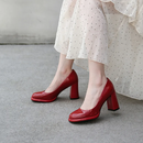 Burgundy Patent Leather Pumps for Women Heeled Beige Black Shoes Office Ladies Pump