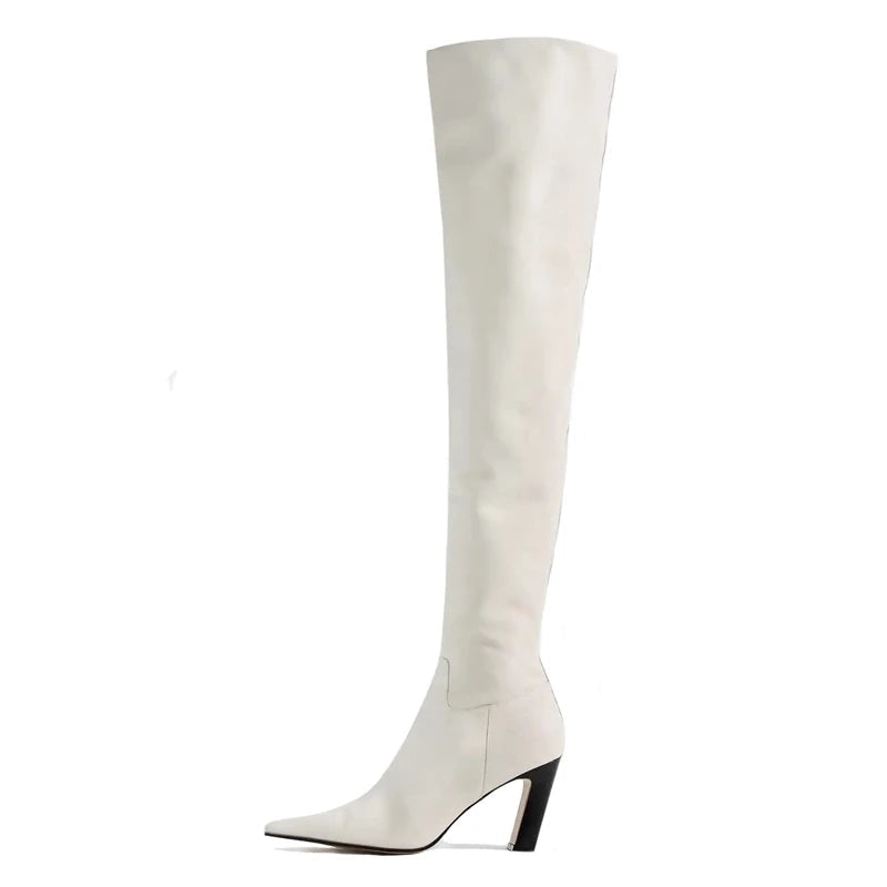 Western Women Boots Genuine Leather Heels Winter Shoes Ladies Long Chelsea Boot