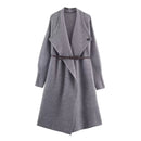Women Autumn Winter Long Knit Cardigan Coat With Belt Elegant Warm Outerwear