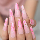 Acrylic Nails Coffin Pink Press-on Rose Flowers Fake Nails Ballerina Gel False Nails Tips