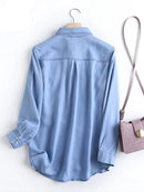 Denim Shirt Women's Spring Summer Soft Jeans Outer Wear Pocket Blouses Drape Thin Coat Tops