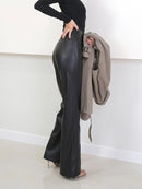 Straight Leather Pants Spring Women Faux Leather Trousers Chic Ladies Leisure Pants