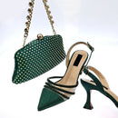 Women's Crystal Square Button Pointed High Heels Water Diamond Shiny Sandal Bag Set