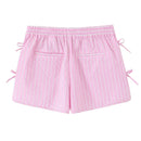 Women Striped Pleated Lace Up Mini Shorts Female Chic Lady Shorts