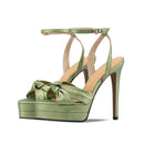 Summer Platform bowknot Banquet shoes round toe Super high heel Sexy Buckle strap Sandals
