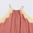 Summer Women Glossy Satin Halter Camisole Ruffle Lace Trim Loose Flowy Irregular Hem Sleeveless Tank Top