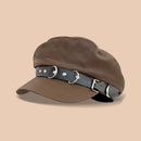 Retro Buckle Design Leather Berets for Women Spring Autumn Street Versatile Hat