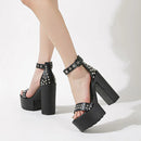 Sandals for Women Open Toe Dress Pumps Stylish Cutout Design Back Rivet Platform Heels