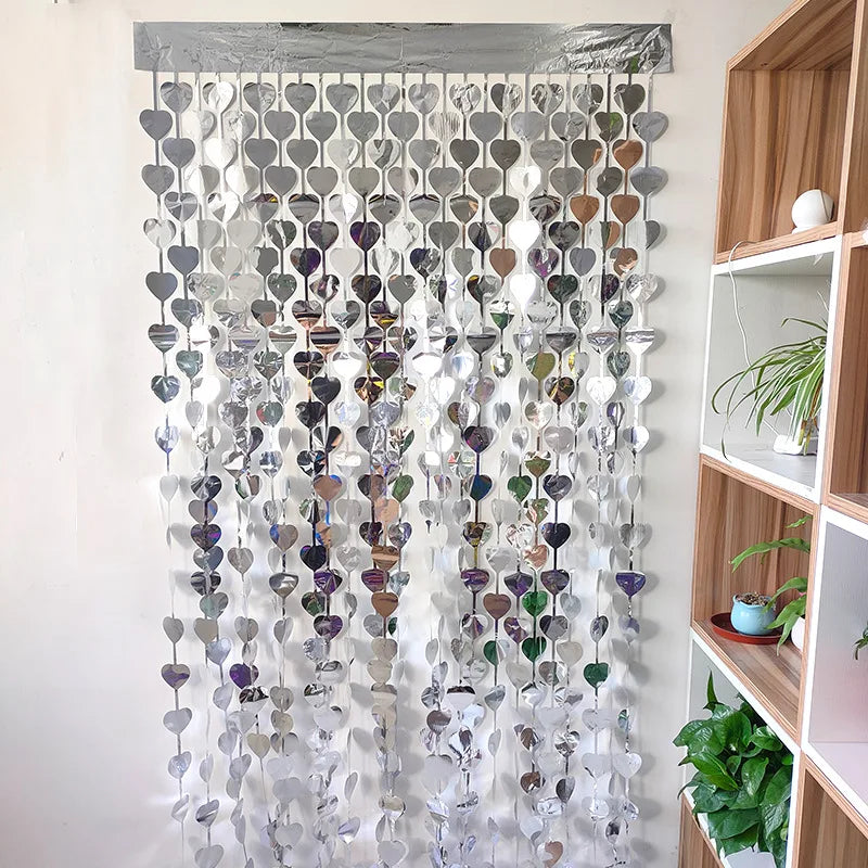 Curtain Love Door Curtain Birthday Party Valentine Day Wedding Engagement Heart Rain Silk Decor