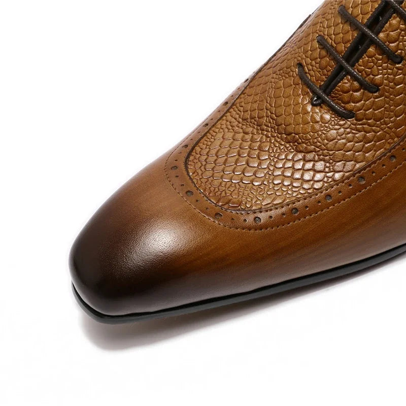 Men Genuine Leather  Toe Dress Shoes Lace-Up Formal Oxford Luxury Elegant Footwear