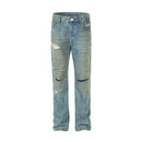 Distressed Jeans Men Pocket Retro High Street Loose Flare Denim Pants Men Trousers