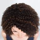 Kinky Curly Human Hair Wigs With Bangs Natural Black Jerry Curly Short Bob Wig For Women Friendly for Beginner