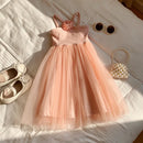 Summer Girls' Dress French Rose Sweet and Mesh Princess Beach Dresses Kids Clothing