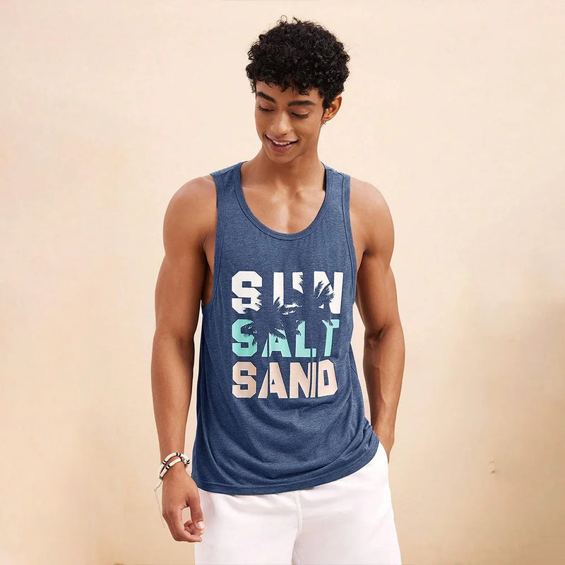 Summer Fresh And Simple Letter Men's Men's Round Neck Vest Fitness Breathable Vest