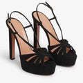 Black high-heeled sandals with strappy design on a white background, Obroi
