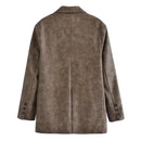 Autumn/Winter Women's Pocket Trim Imitation Leather Jacket Suit Collar Single Breasted Russet