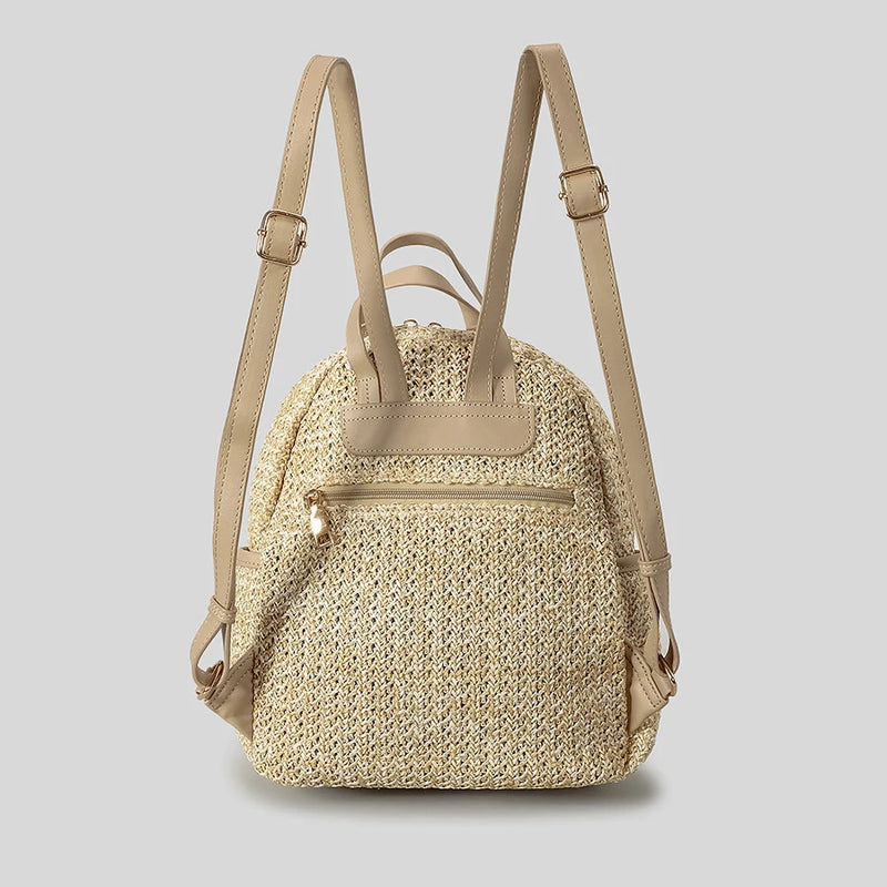 Casual Backpacks for Women Weave Lady Handbags Summer Beach Bag Holiday Travel Backpack