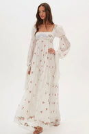 Dress Women's Long Puff Sleeve Empire Waist Chiffon Flowy Boho Wedding Guest Dress