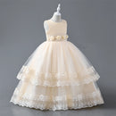 Children's Dress Girls Waistband Pearls Design Layers Princess Lace Kid Costume For Wedding Party