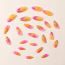24PCS Gradient Almond Press on  Nails Pink French Nail Tip with Metallic Gold Star Nails