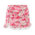 Hem Slit Draped Floral Print Ruffled Skirt For Women Beach Party Holiday Summer Mini Skirts