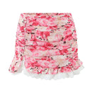 Hem Slit Draped Floral Print Ruffled Skirt For Women Beach Party Holiday Summer Mini Skirts