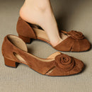 Women's Natural Suede Leather Square Toe Pumps Elegant Ladies Dress Shoe
