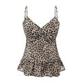 Women's Leopard Camis Ruffle Hem Flowy Tank Top Casual Summer Tops