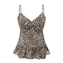 Women's Leopard Camis Ruffle Hem Flowy Tank Top Casual Summer Tops