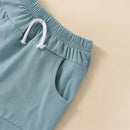 Toddler Baby Boy Summer Clothes Set Short Sleeve Round Neck Stripe Print T-Shirt + Elastic Waist Solid Shorts