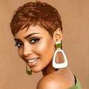 brown black burgundy pixie cut wig short straight layered human hair wig