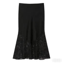 Women Lace Satin Split Midi Skirt High Waist Summer Long Skirts for Female Casual