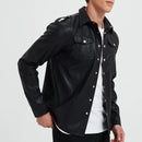 Men's leather shirt Elastic shirt long sleeve