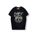 Summer Men Short Sleeved Casual Motorcycle Printed Cotton Round Neck Matching Collar T-Shirt