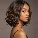 Highlight Brown Short Curly Bob Lace Front Human Hair Wig For Women Hair