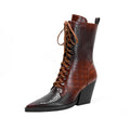 Women lace up pointed autumn and winter thick heels western short boots